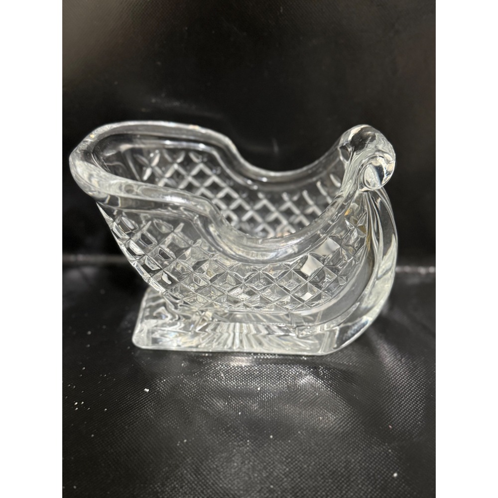 Vintage 24% Full Lead Crystal Sleigh Candy Dish Diamond Cut Glass Made in USA